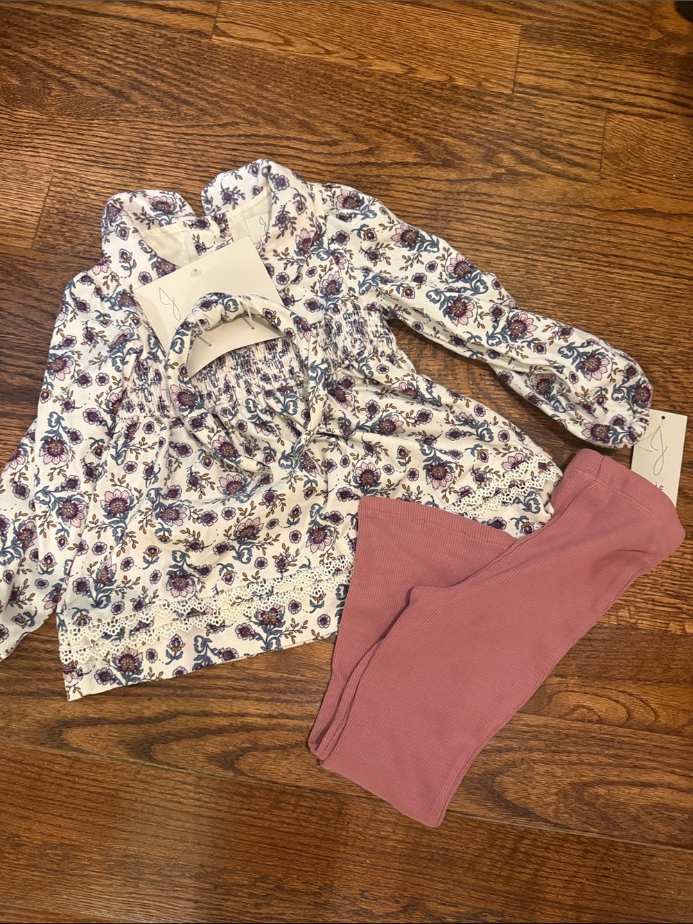 Joie Girls Floral White Top with Pink Leggings Matching Set